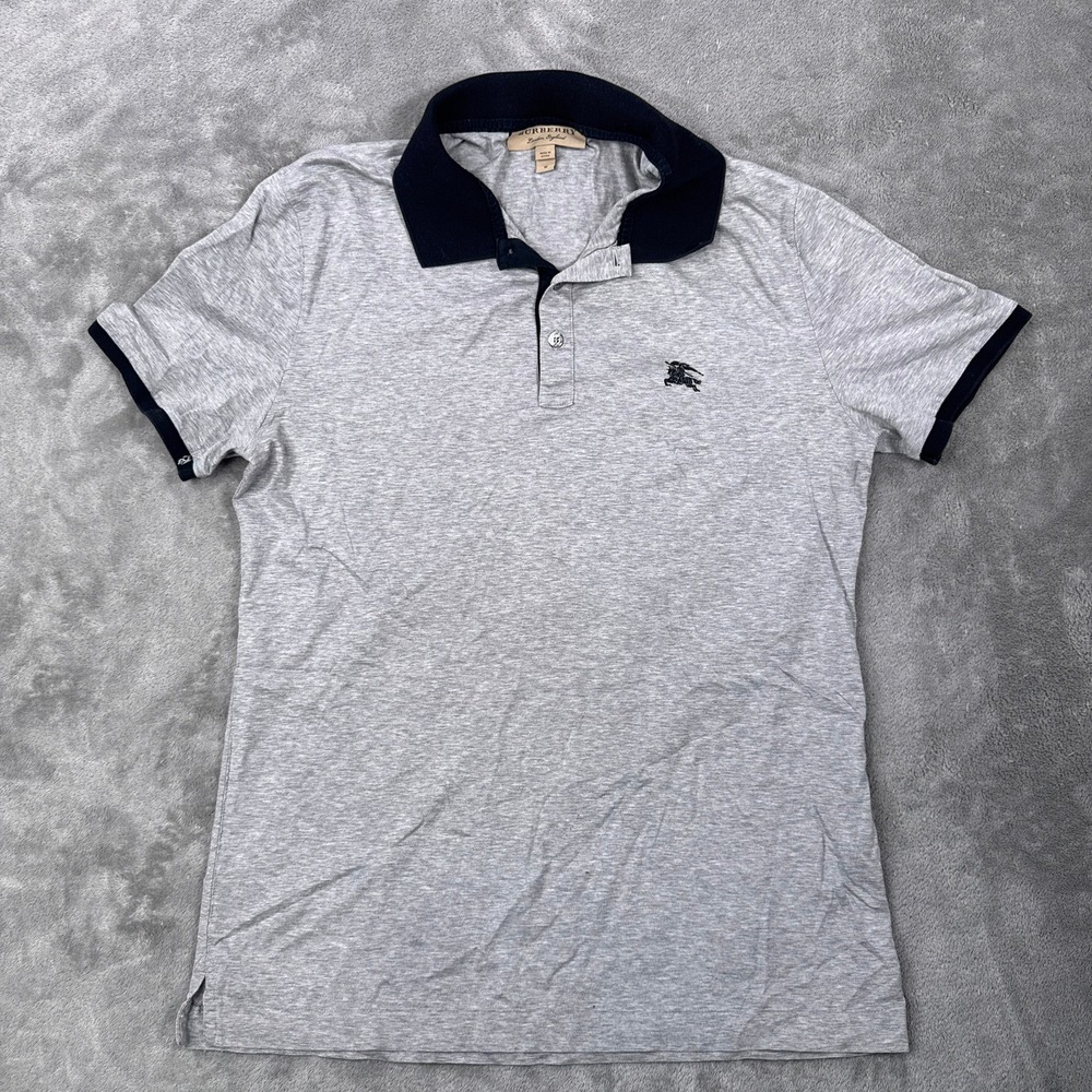 Burberry Polo Shirt Mens M Grey Equestrian Knight Logo Short Sleeve